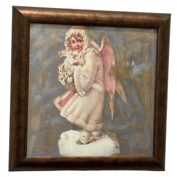 Beautiful Old Victorian Vintage Framed Christmas Snow Angel Picture - Picture 6 of 6